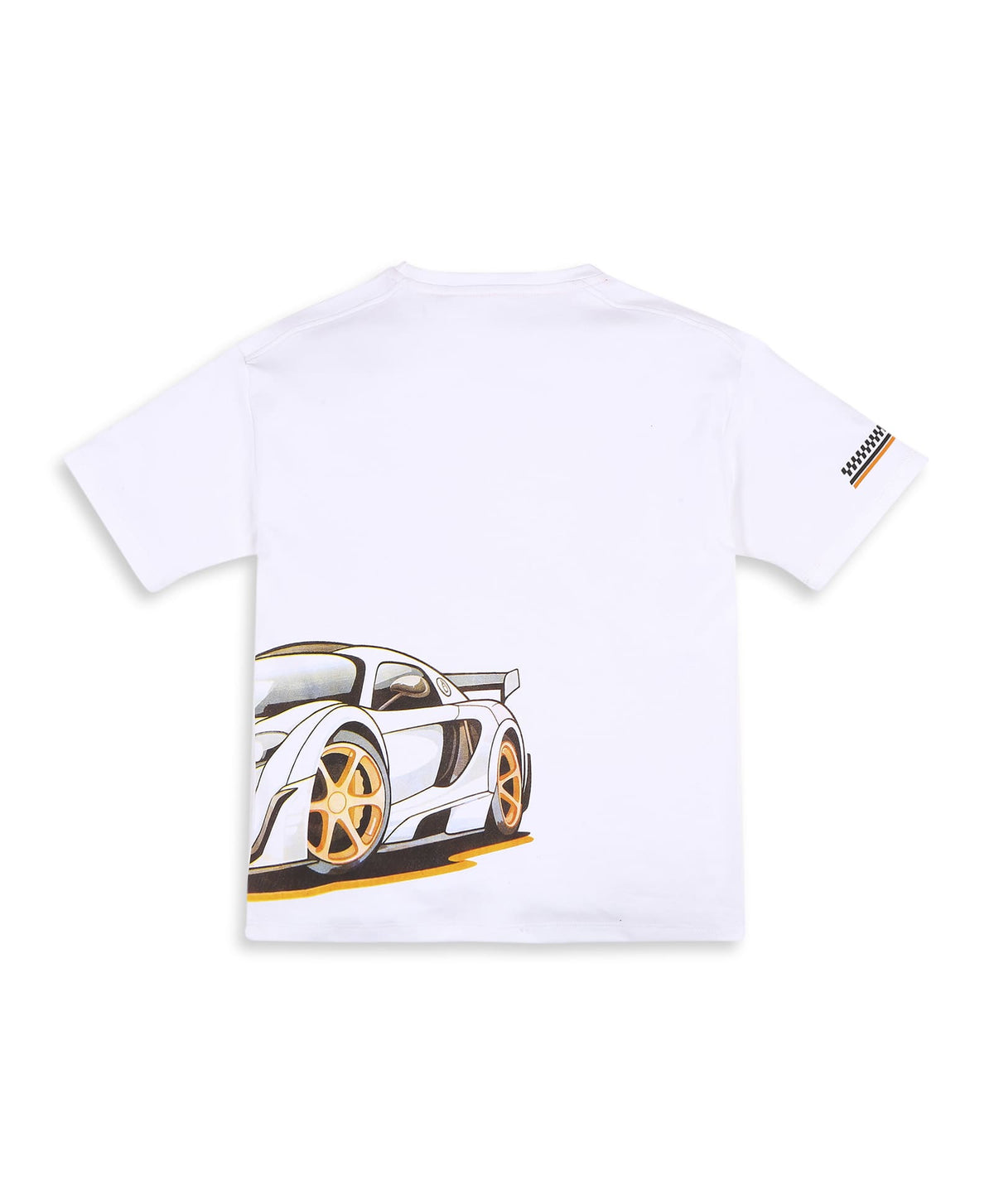 100% Cotton Racer Car Print Drop Shoulder Tee - White