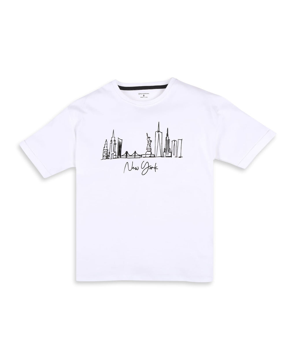 100% Cotton Drop Shoulder Tee With New York Foil Print - White