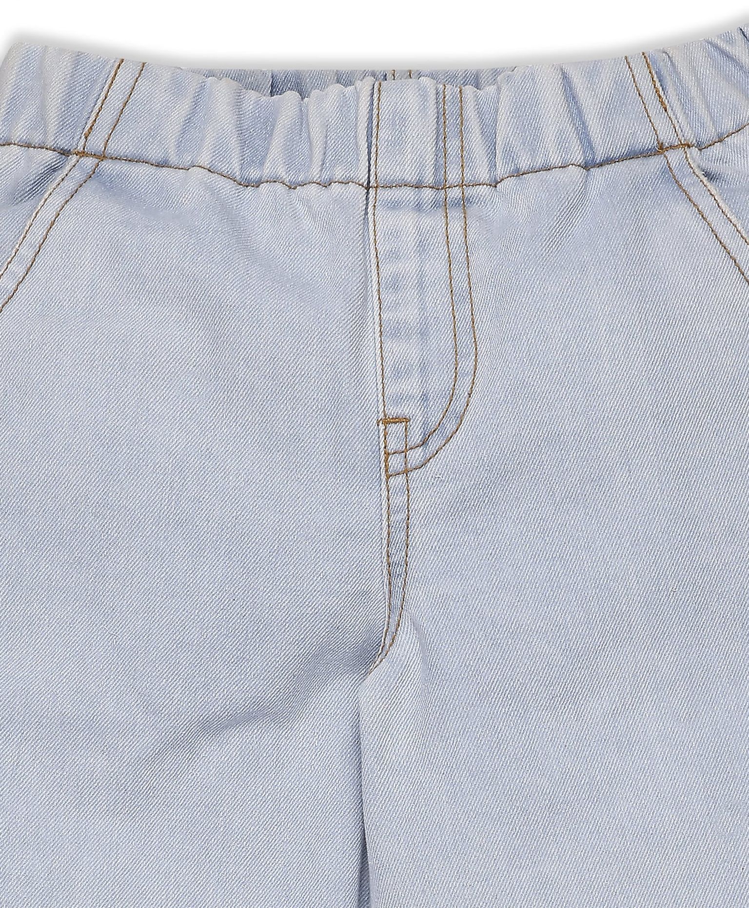 100% Cotton Baggy Light Wash Denim Pants - Blue