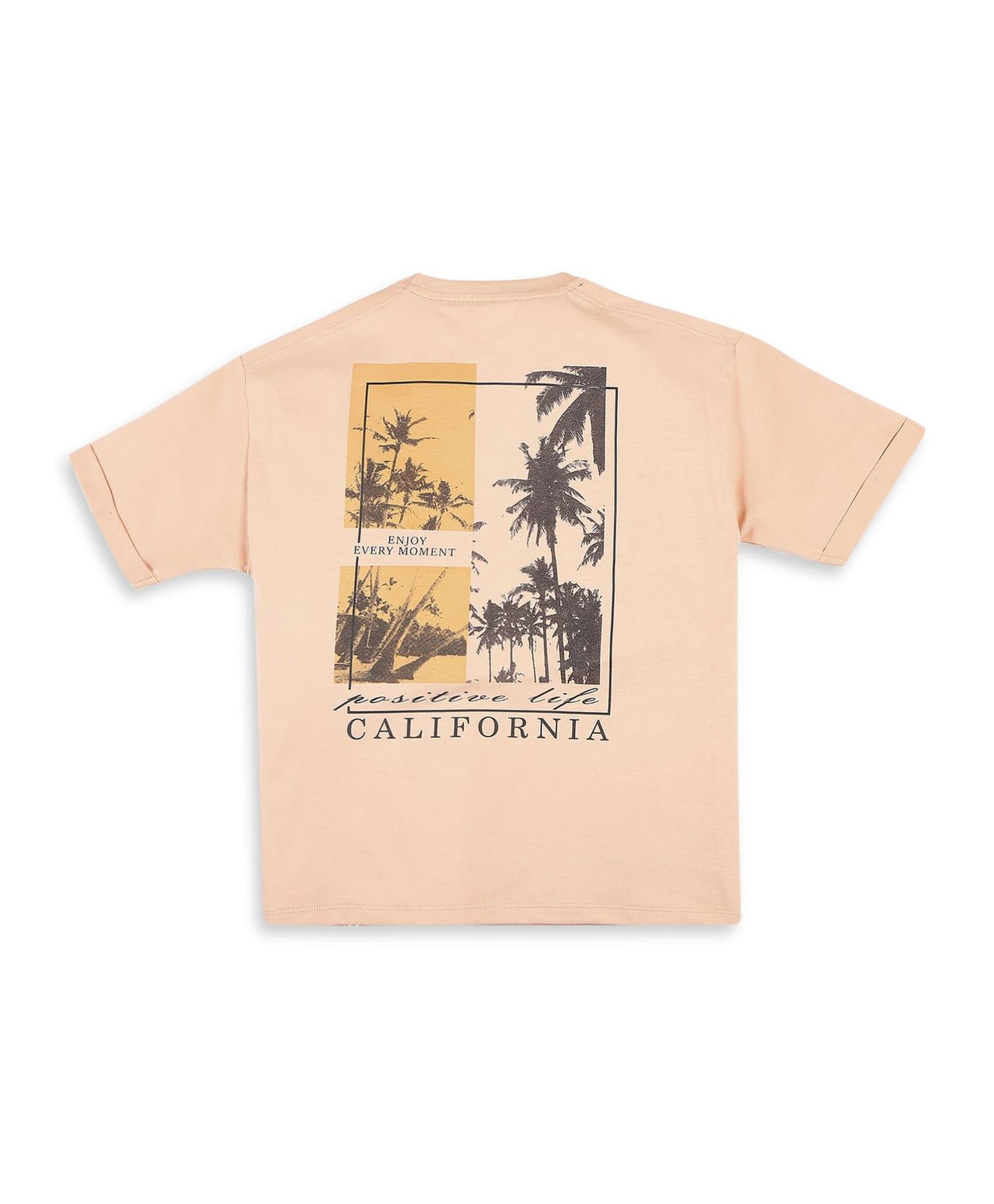 100% Cotton California Print Drop Shoulder Tee - Dark Fawn