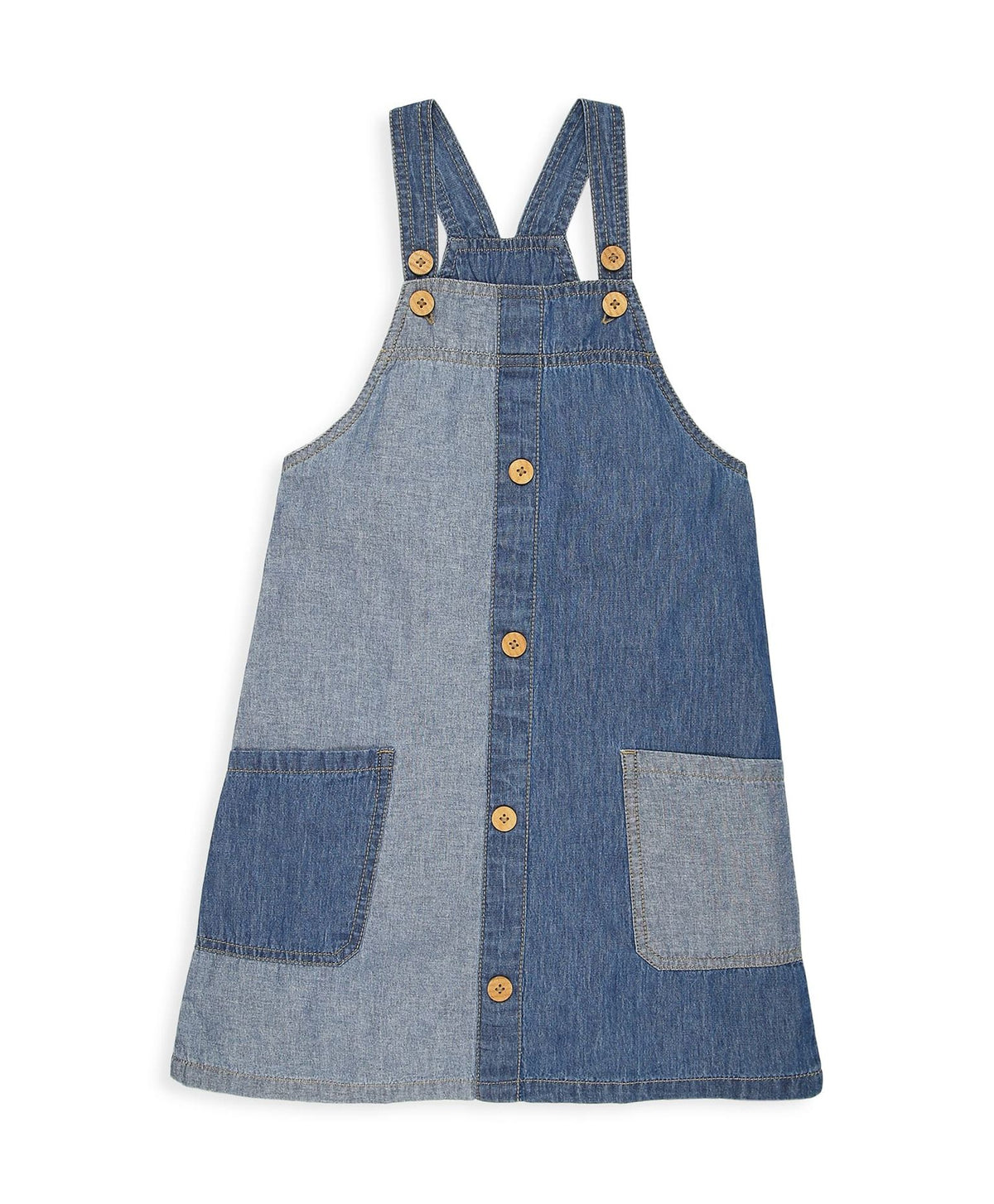 100% Cotton Colored Block Denim Dungaree - Blue