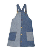 100% Cotton Colored Block Denim Dungaree - Blue