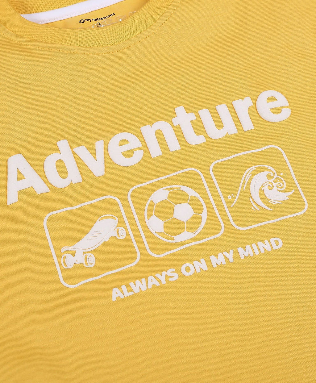 100% Cotton Drop Shoulder Tee With Adventure Puff Print - Yellow