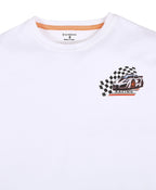 100% Cotton Racer Car Print Drop Shoulder Tee - White