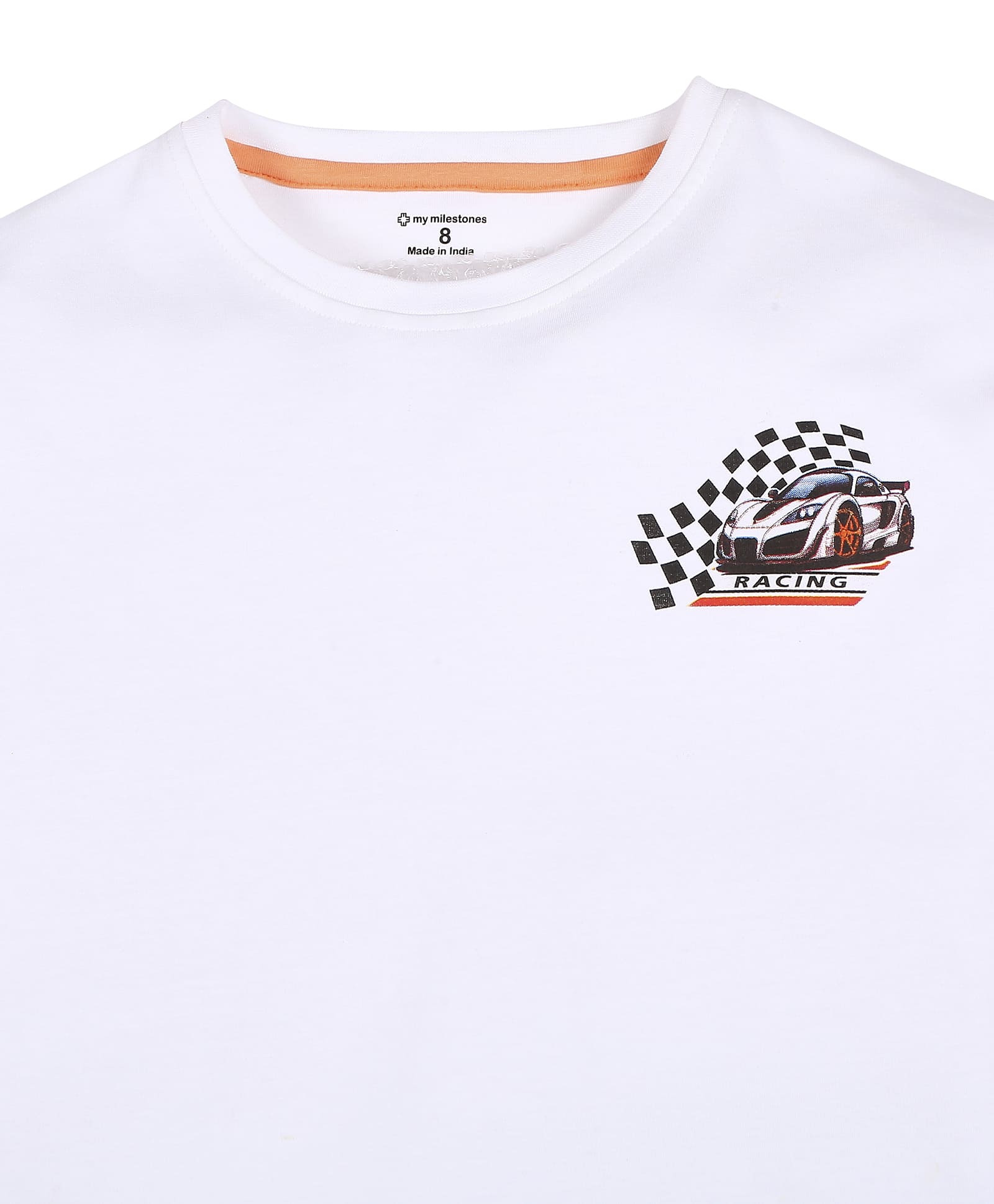 100% Cotton Racer Car Print Drop Shoulder Tee - White