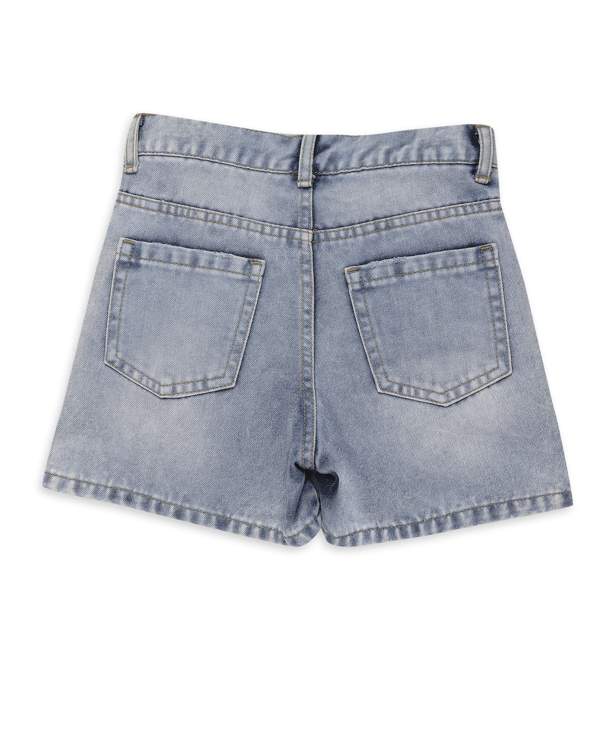 100% Cotton Light Wash Denim Skorts - Blue