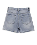 100% Cotton Light Wash Denim Skorts - Blue