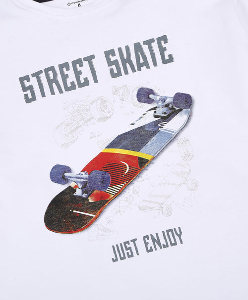 100% Cotton Drop Shoulder Tee With Cmyk Skate Print - White