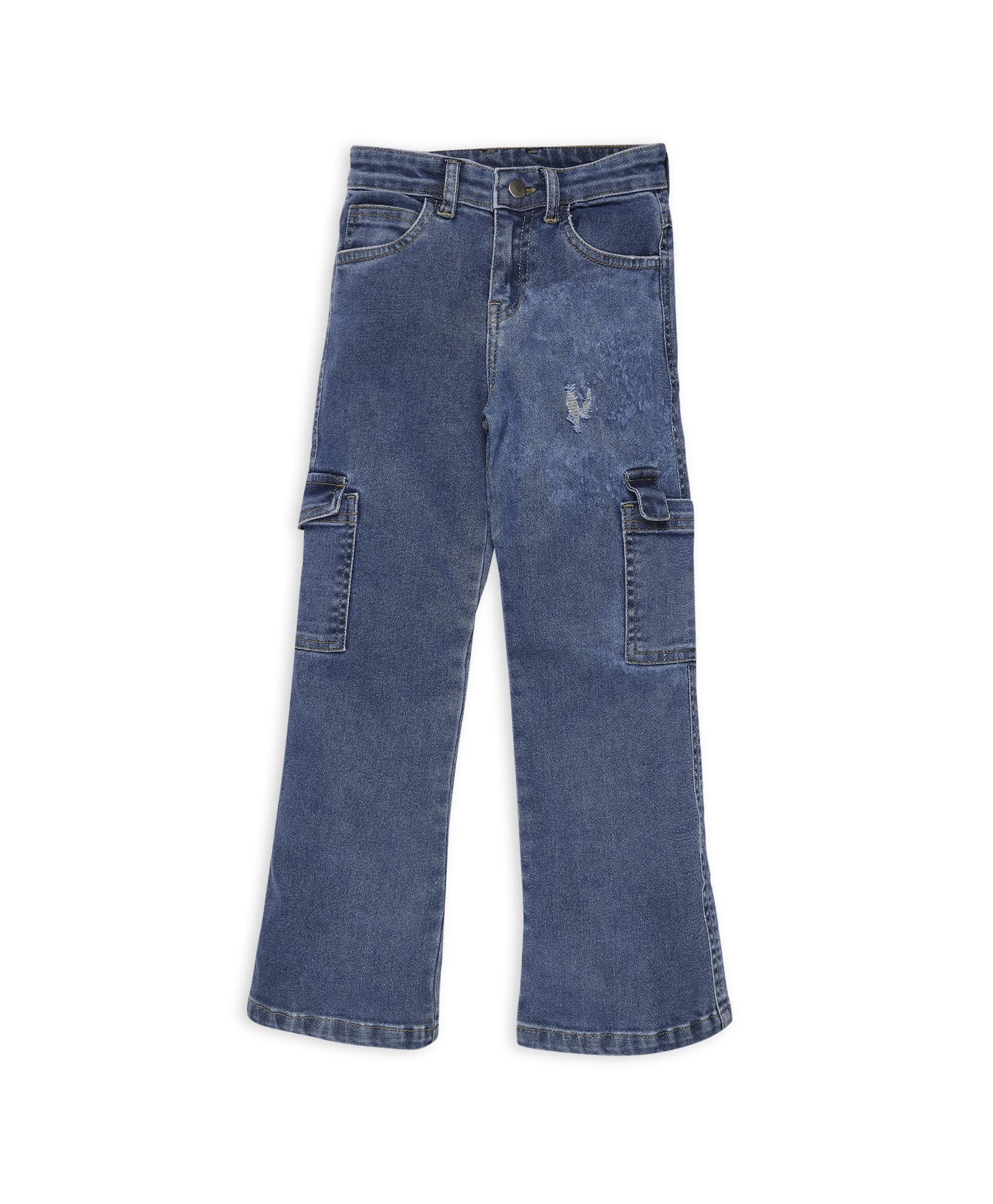 100% Cotton Pocket Detail Straight Denims - Blue