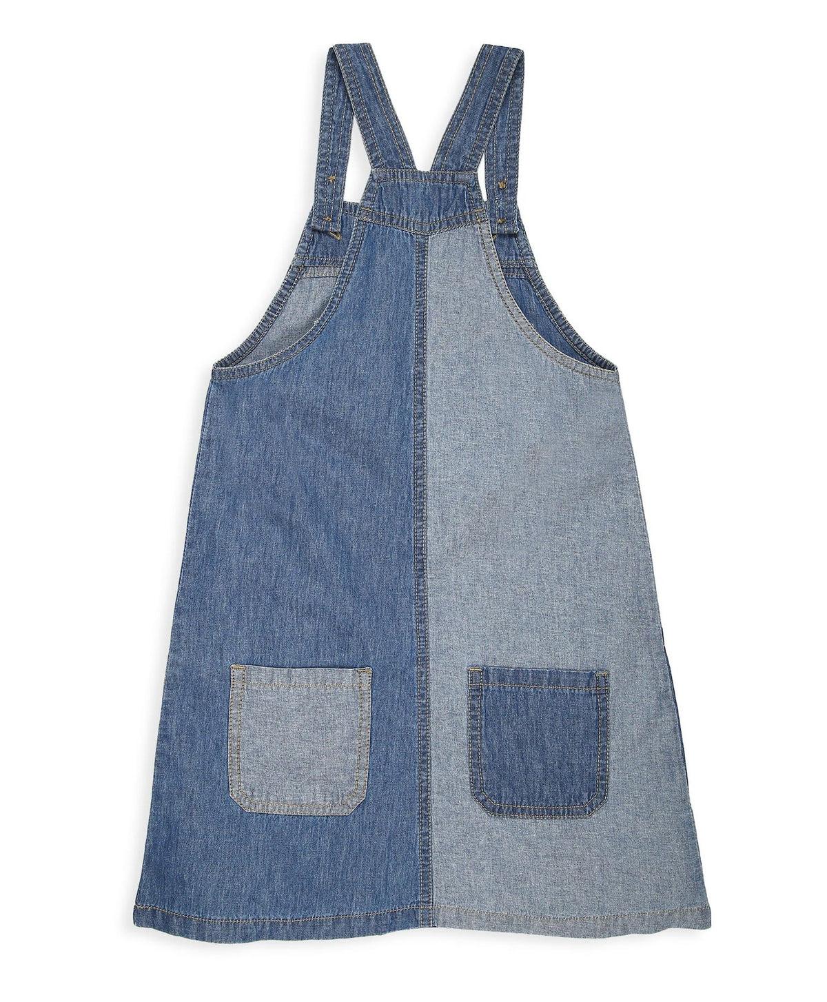 100% Cotton Colored Block Denim Dungaree - Blue