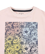 100% Cotton Floral Gradient Drop Shoulder Crop Tee - Pink