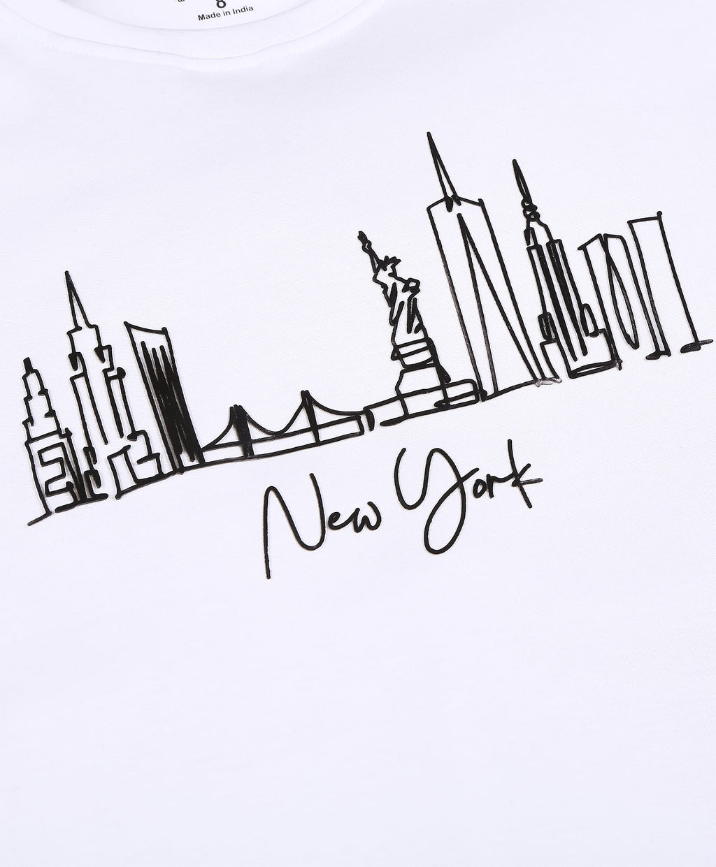 100% Cotton Drop Shoulder Tee With New York Foil Print - White