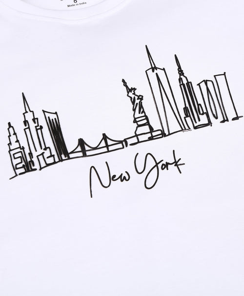 100% Cotton Drop Shoulder Tee With New York Foil Print - White