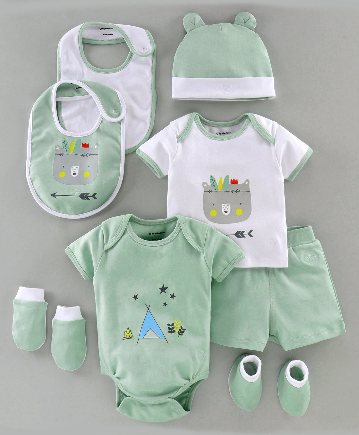 Infant Essentials Gift Set Short Sleeves Sage Green - 8 Pieces