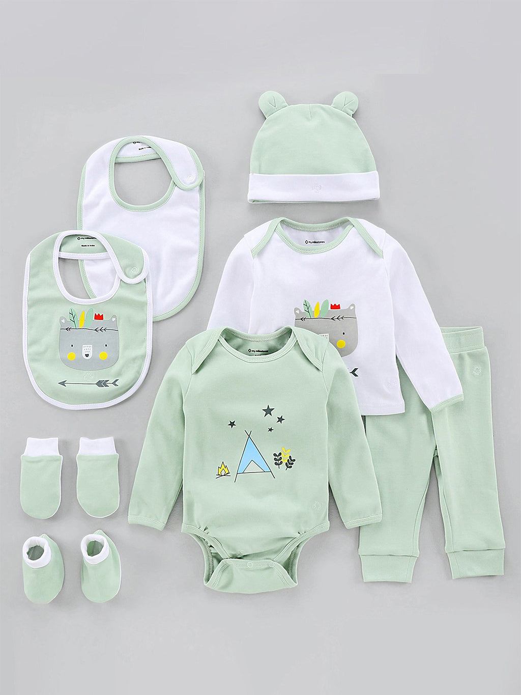 Infant Essentials Gift Set Full Sleeves Sage Green - 8 Pieces