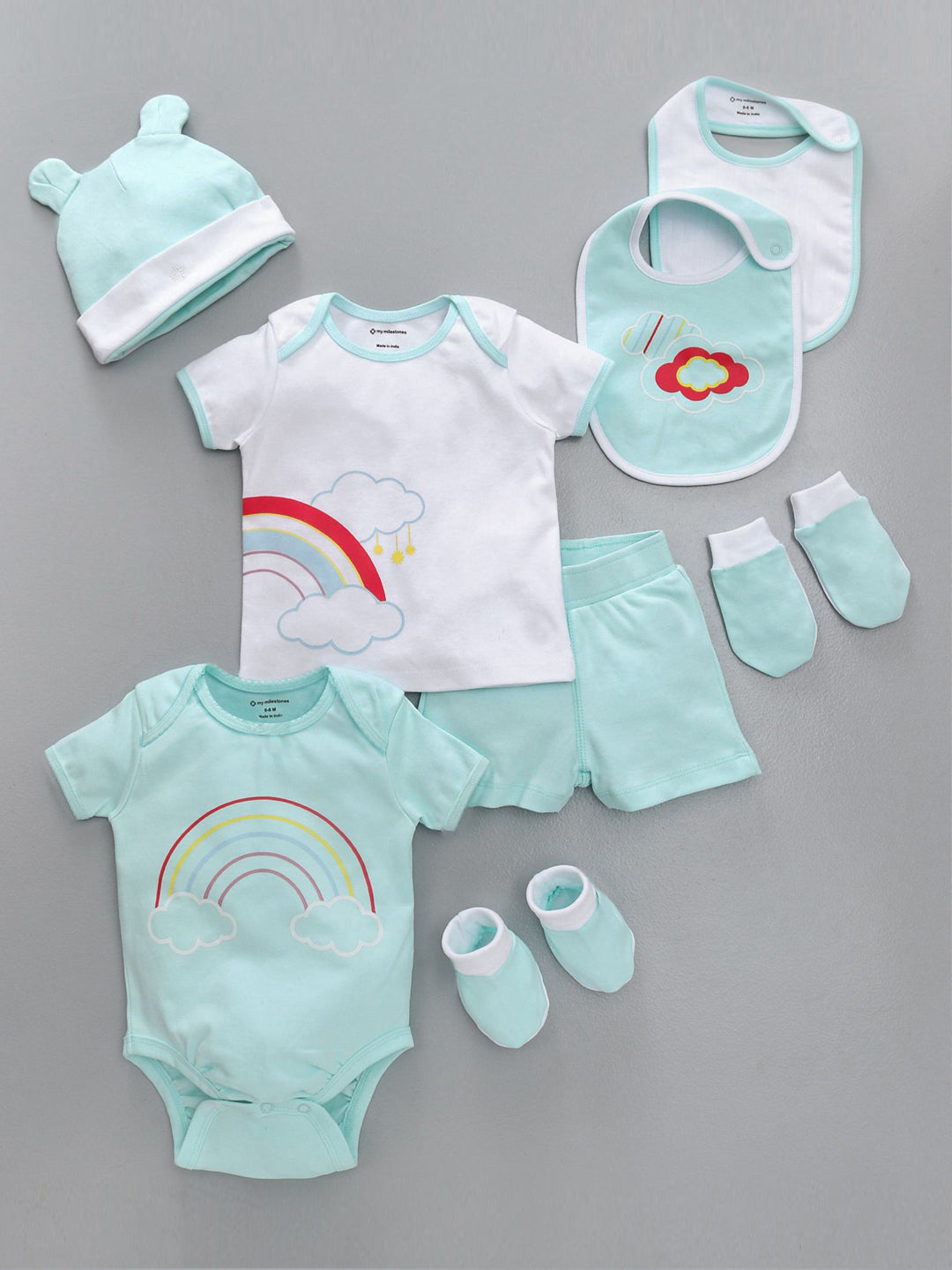 Infant Essentials Gift Set Short Sleeves Aqua - 8 Pieces