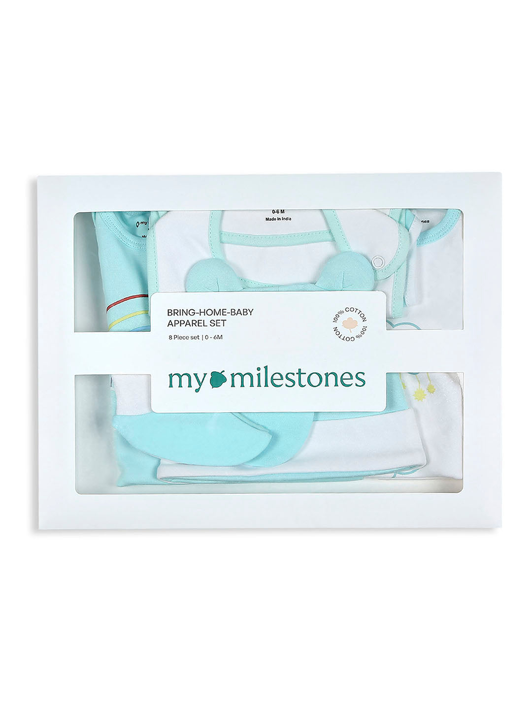 Infant Essentials Gift Set Short Sleeves Aqua - 8 Pieces