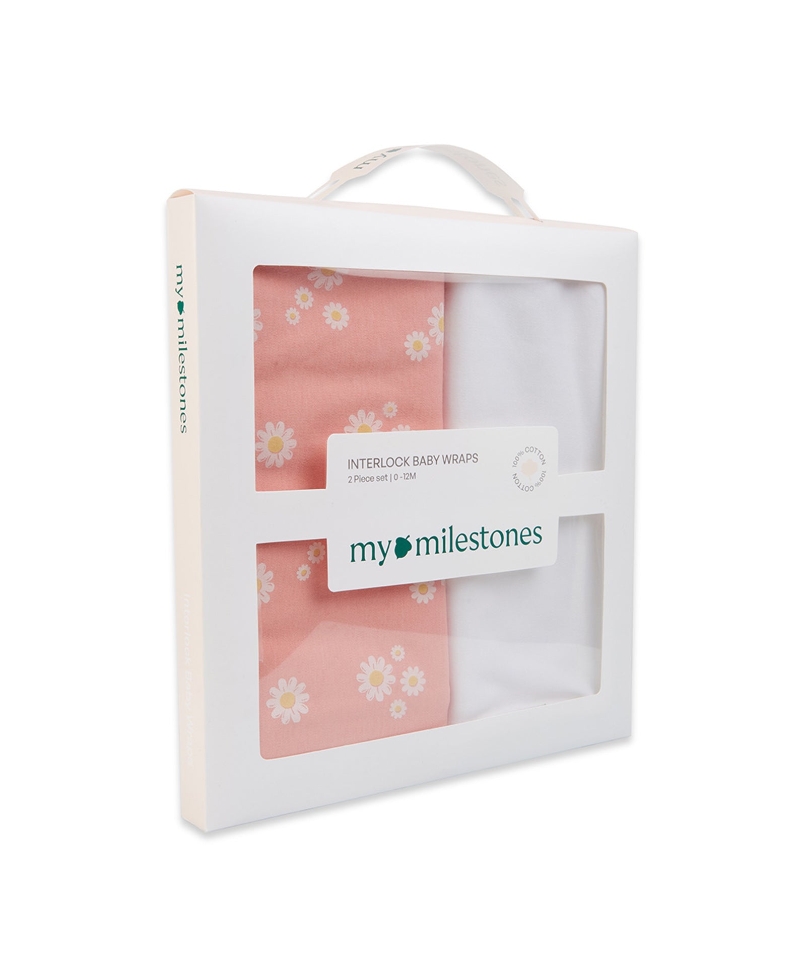 100% Cotton Interlock Baby Wrapper Daisy Print & White Pack of 2