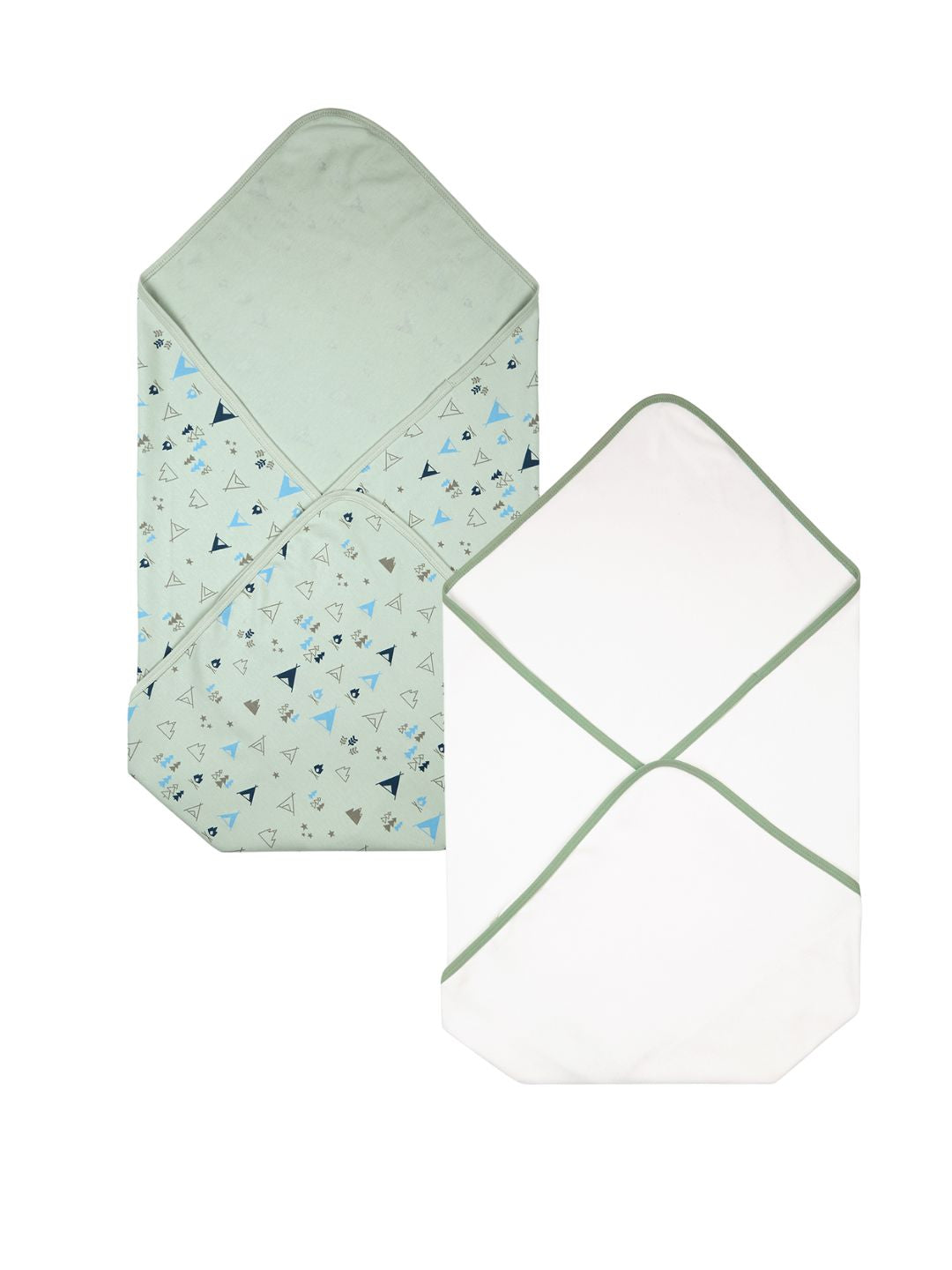 100% Cotton Interlock Baby Wrapper Teepee Print & White Pack of 2