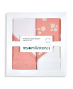 100% Cotton Interlock Hooded Baby Wrapper Daisy Print & White Pack of 2