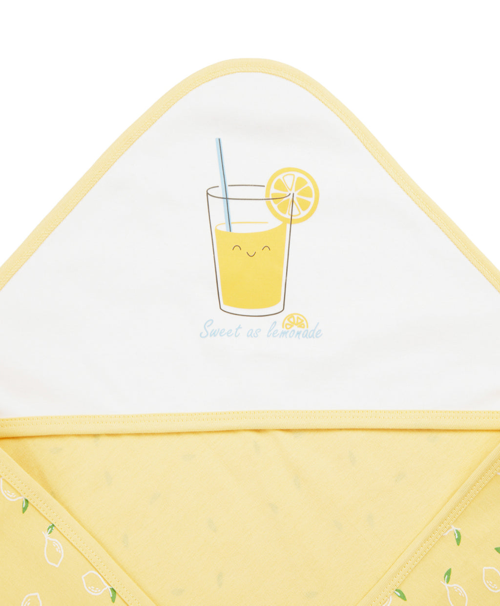 100% Cotton Interlock Hooded Baby Wrapper Lemon Print & White Pack of 2