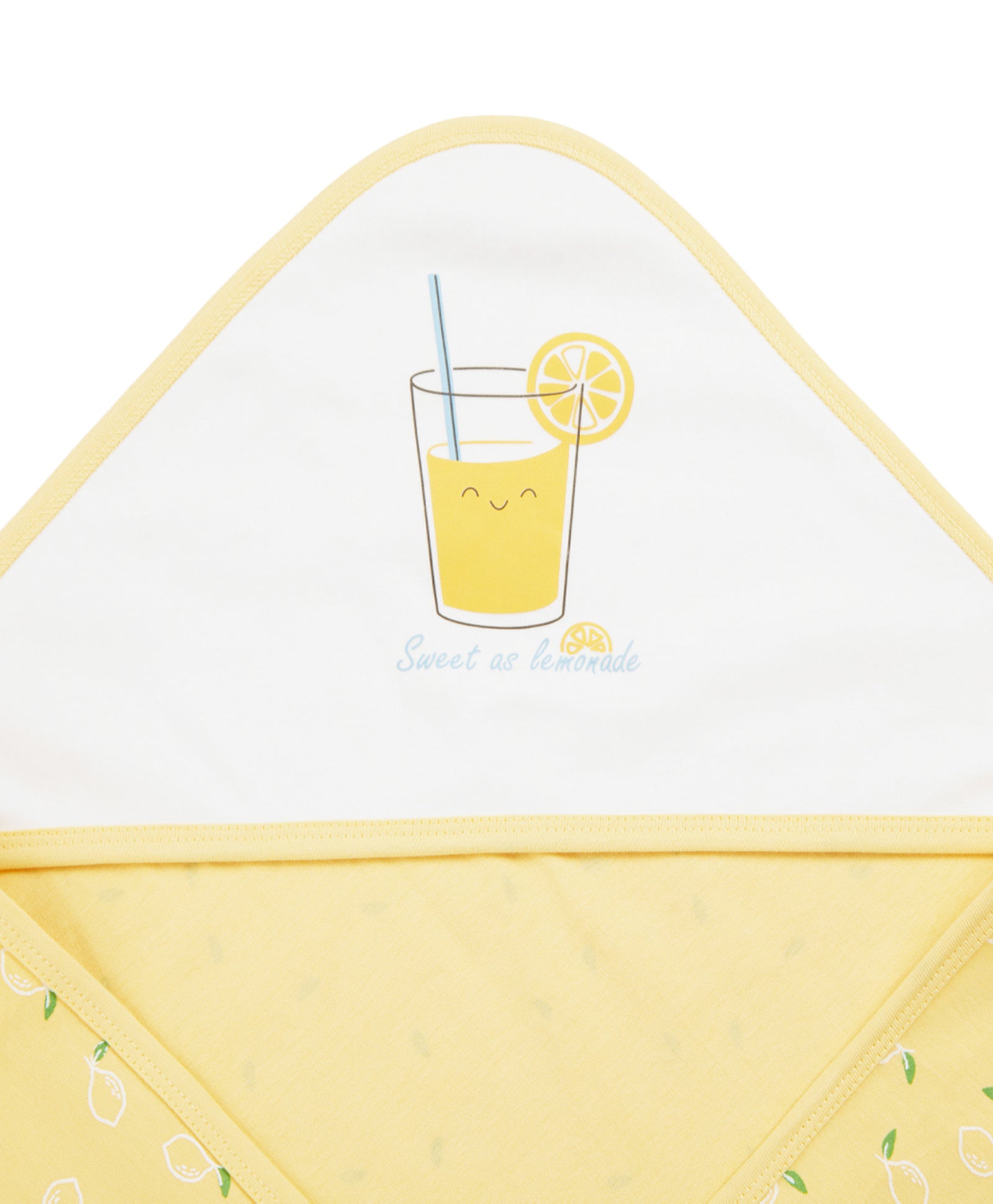 100% Cotton Interlock Hooded Baby Wrapper Lemon Print & White Pack of 2