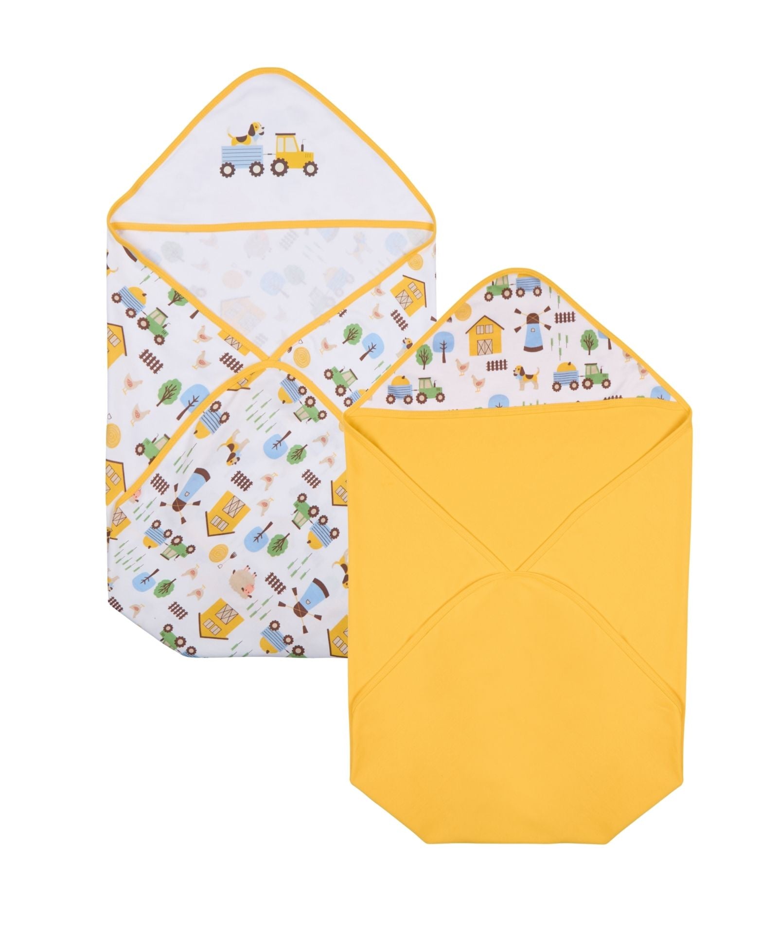 100% Cotton Interlock Hooded Baby Wrapper Barnyard Print & Samoan Sun Pack of 2
