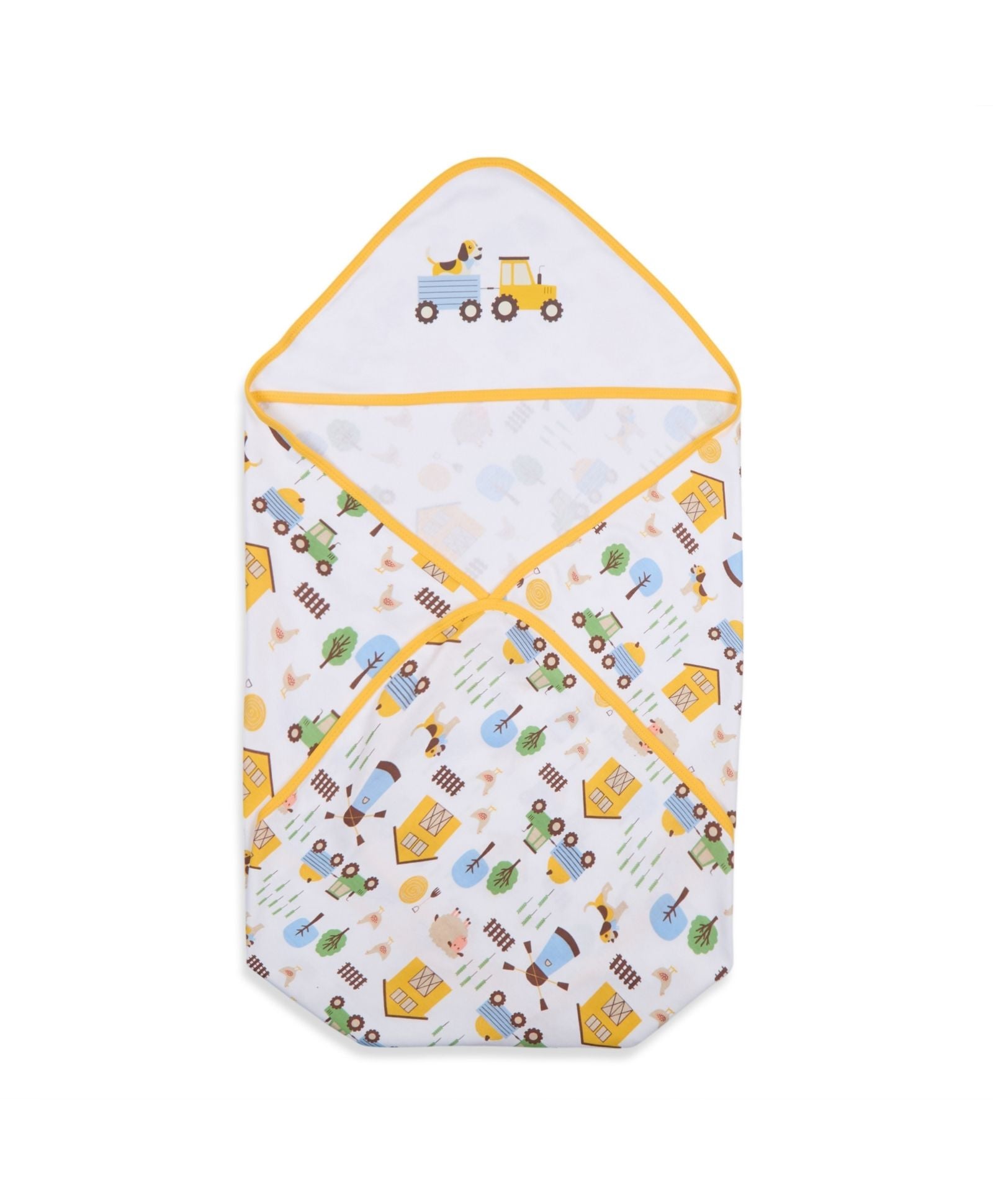 100% Cotton Interlock Hooded Baby Wrapper Barnyard Print & Samoan Sun Pack of 2