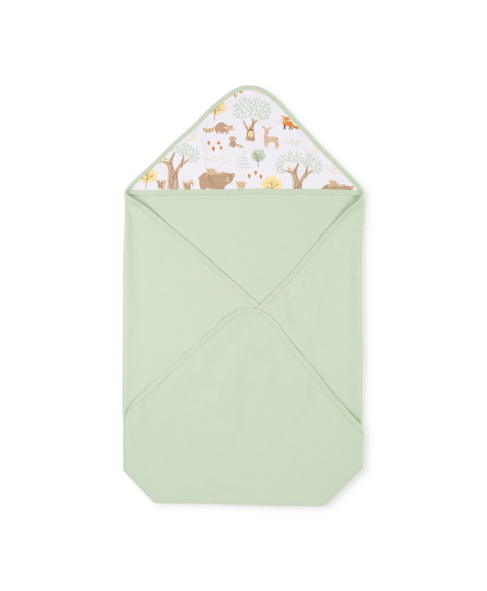 100% Cotton Interlock Hooded Baby Wrapper Woodland Wonders Print & Sage Green Pack of 2