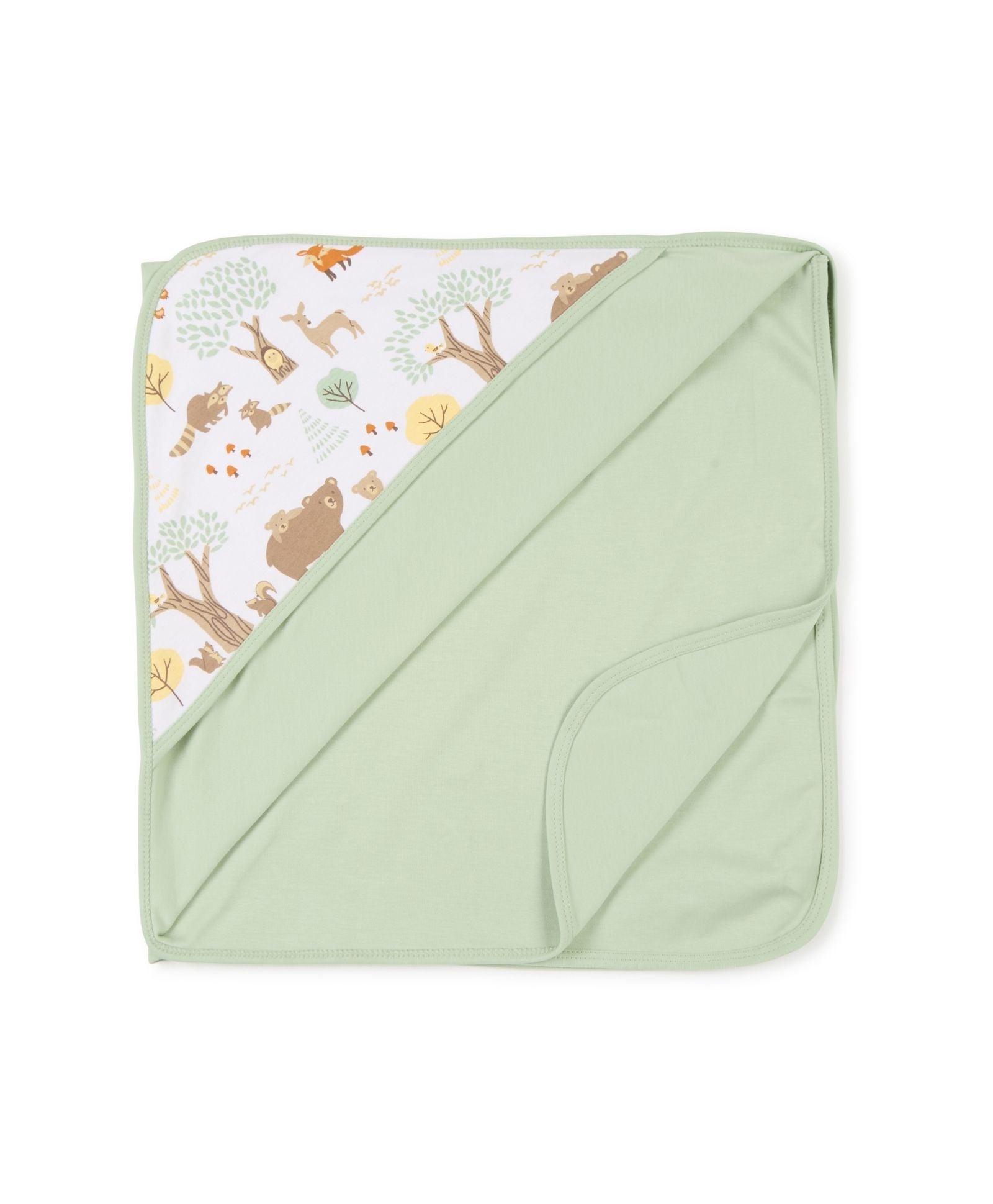 100% Cotton Interlock Hooded Baby Wrapper Woodland Wonders Print & Sage Green Pack of 2