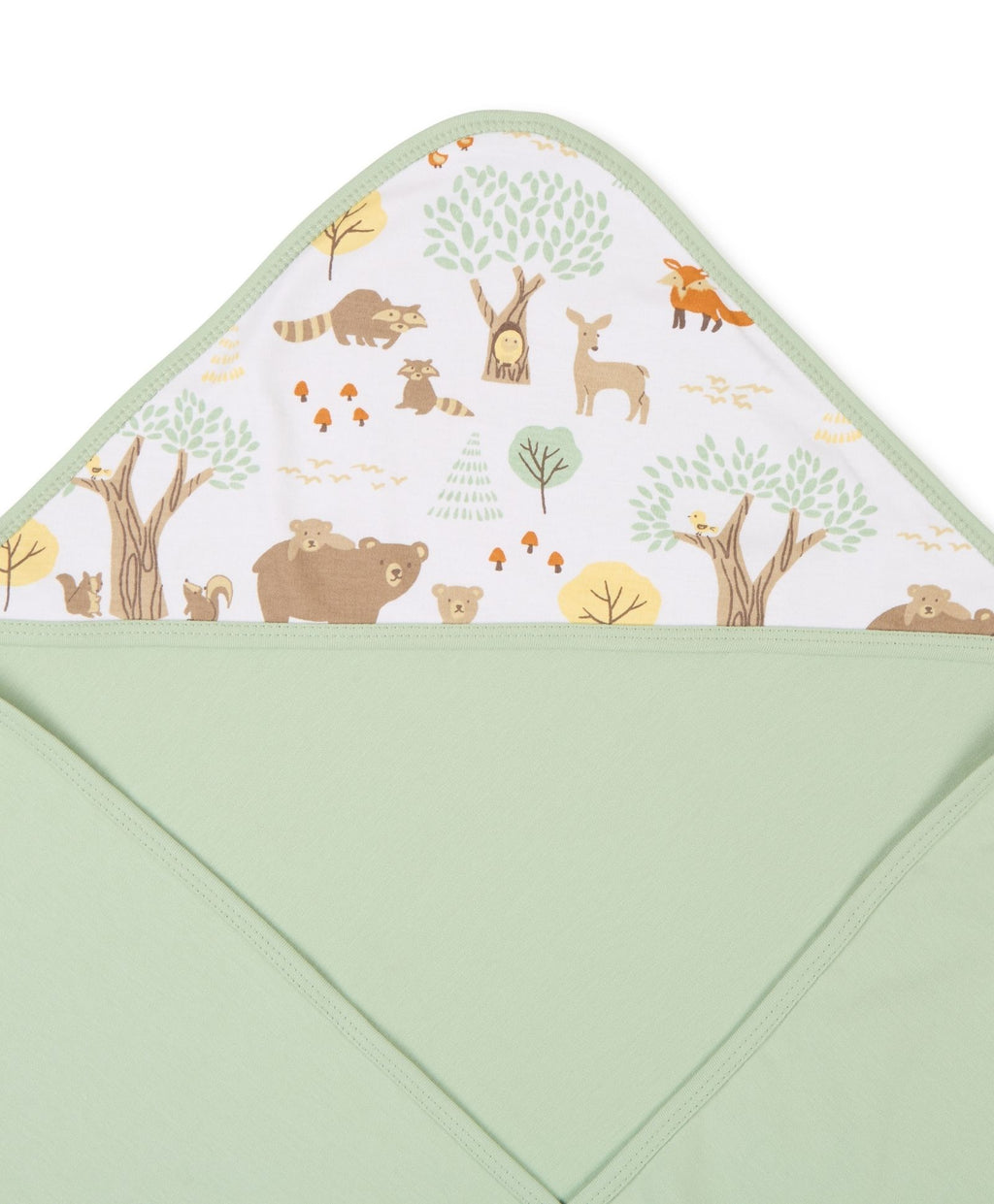 100% Cotton Interlock Hooded Baby Wrapper Woodland Wonders Print & Sage Green Pack of 2