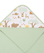 100% Cotton Interlock Hooded Baby Wrapper Woodland Wonders Print & Sage Green Pack of 2