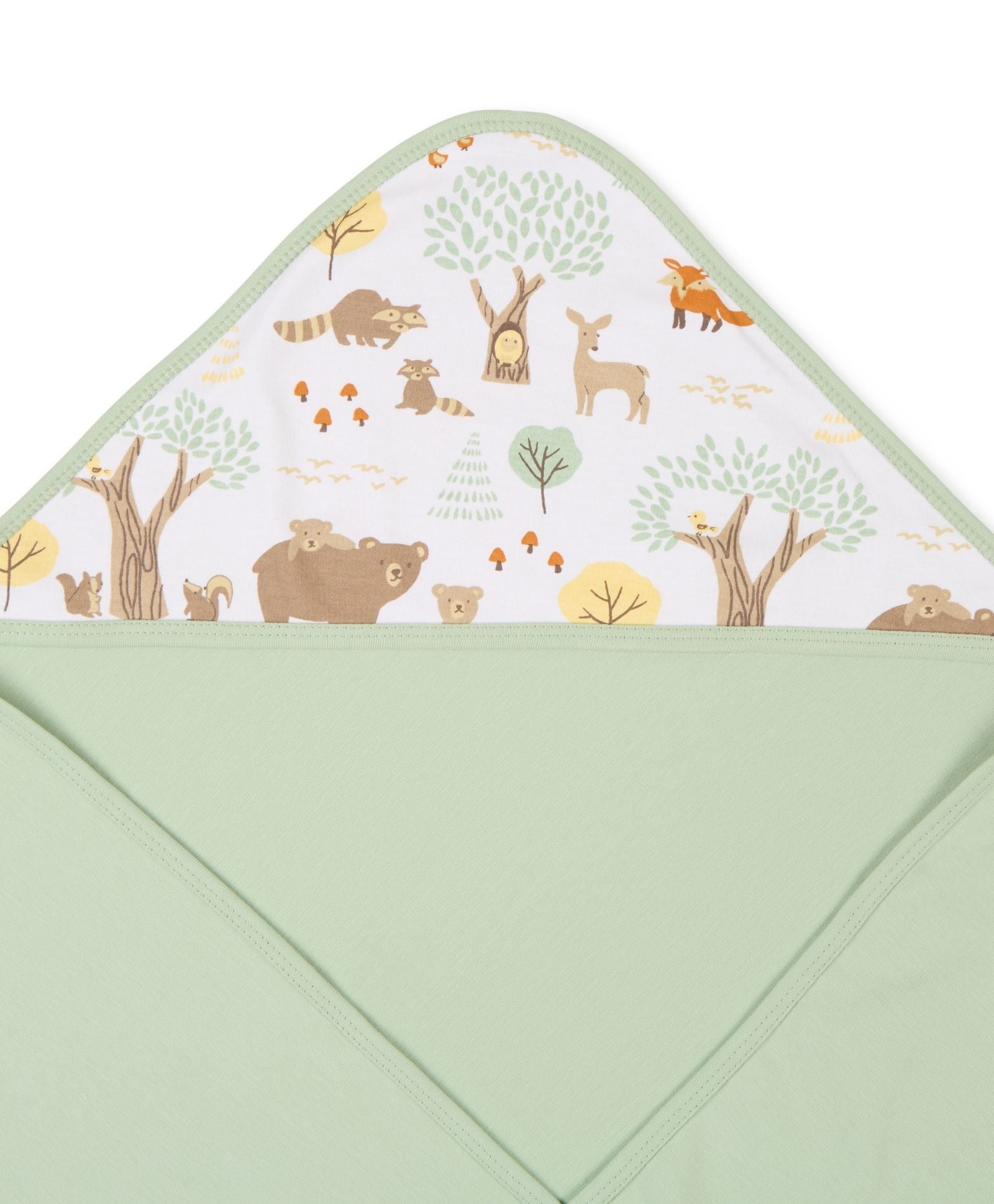 100% Cotton Interlock Hooded Baby Wrapper Woodland Wonders Print & Sage Green Pack of 2