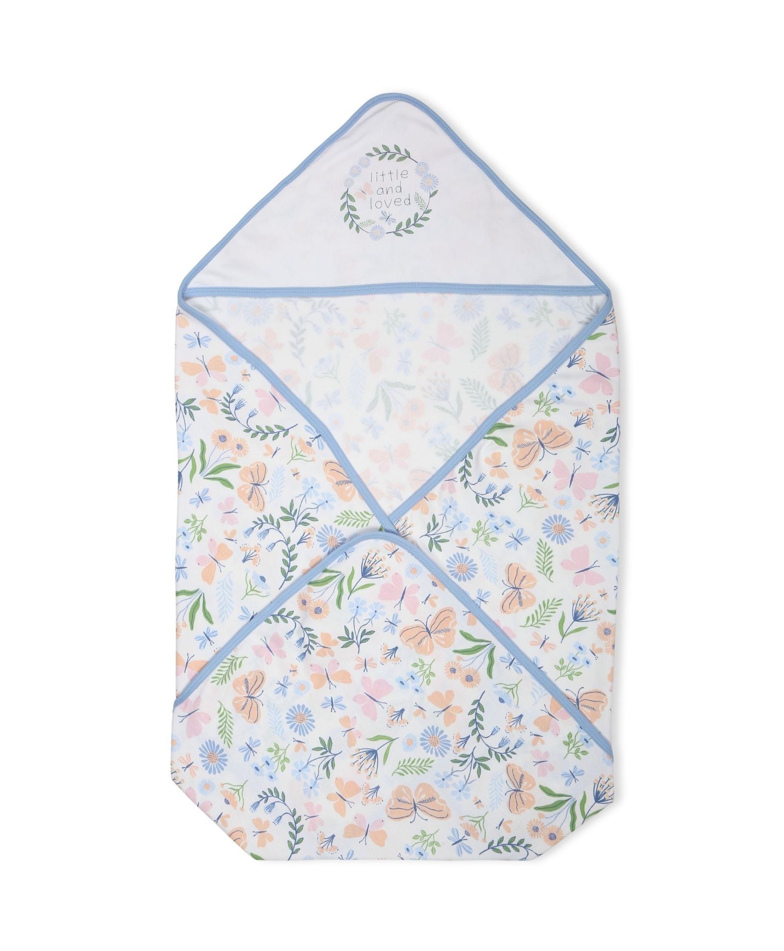 100% Cotton Interlock Hooded Baby Wrapper Butterfly Print & Blue Pack of 2