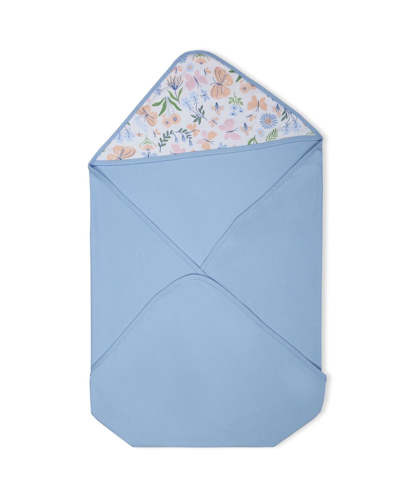 100% Cotton Interlock Hooded Baby Wrapper Butterfly Print & Blue Pack of 2