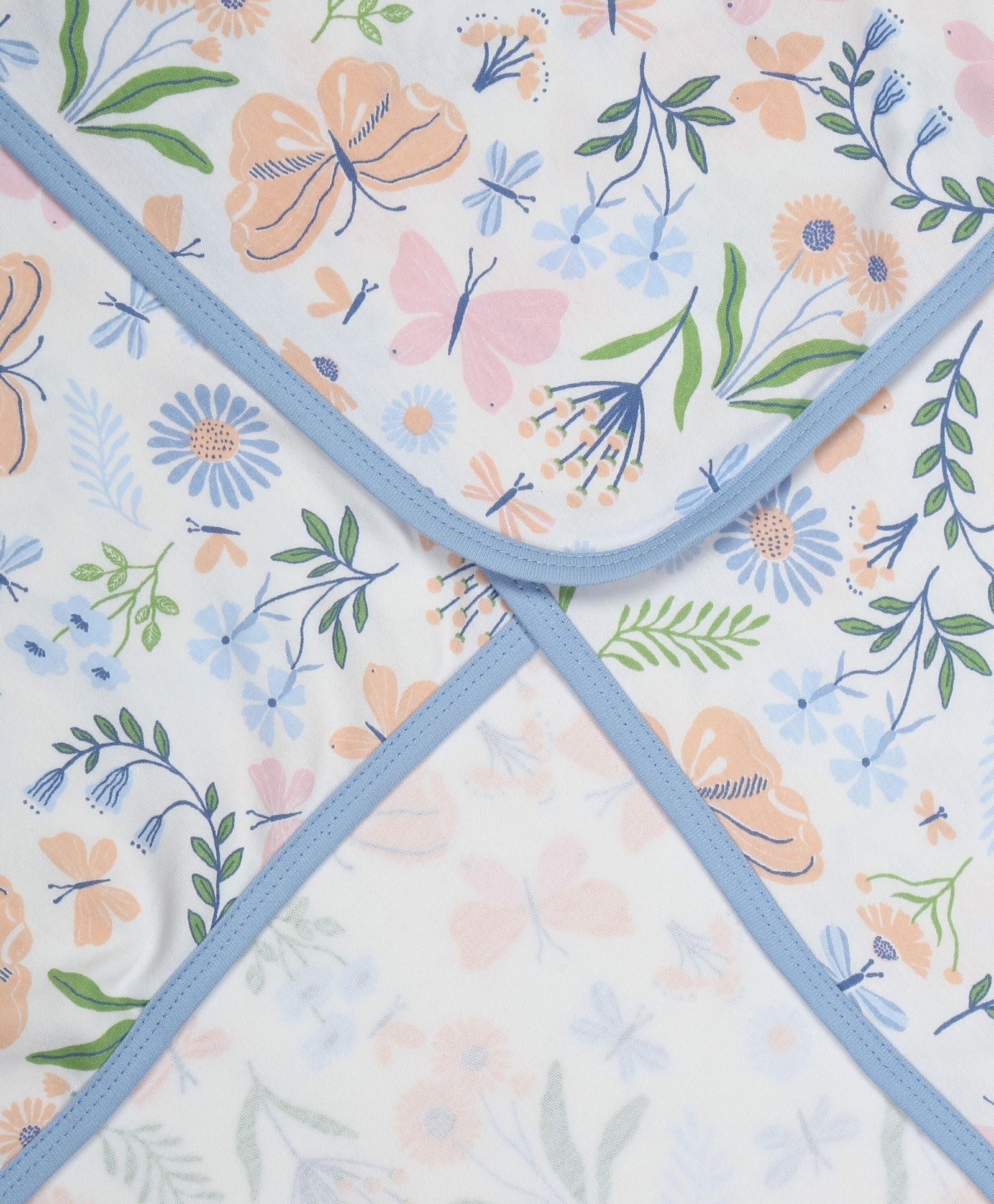 100% Cotton Interlock Hooded Baby Wrapper Butterfly Print & Blue Pack of 2