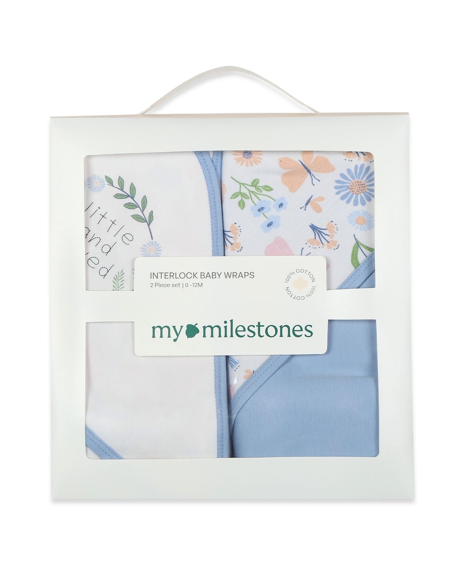 100% Cotton Interlock Hooded Baby Wrapper Butterfly Print & Blue Pack of 2