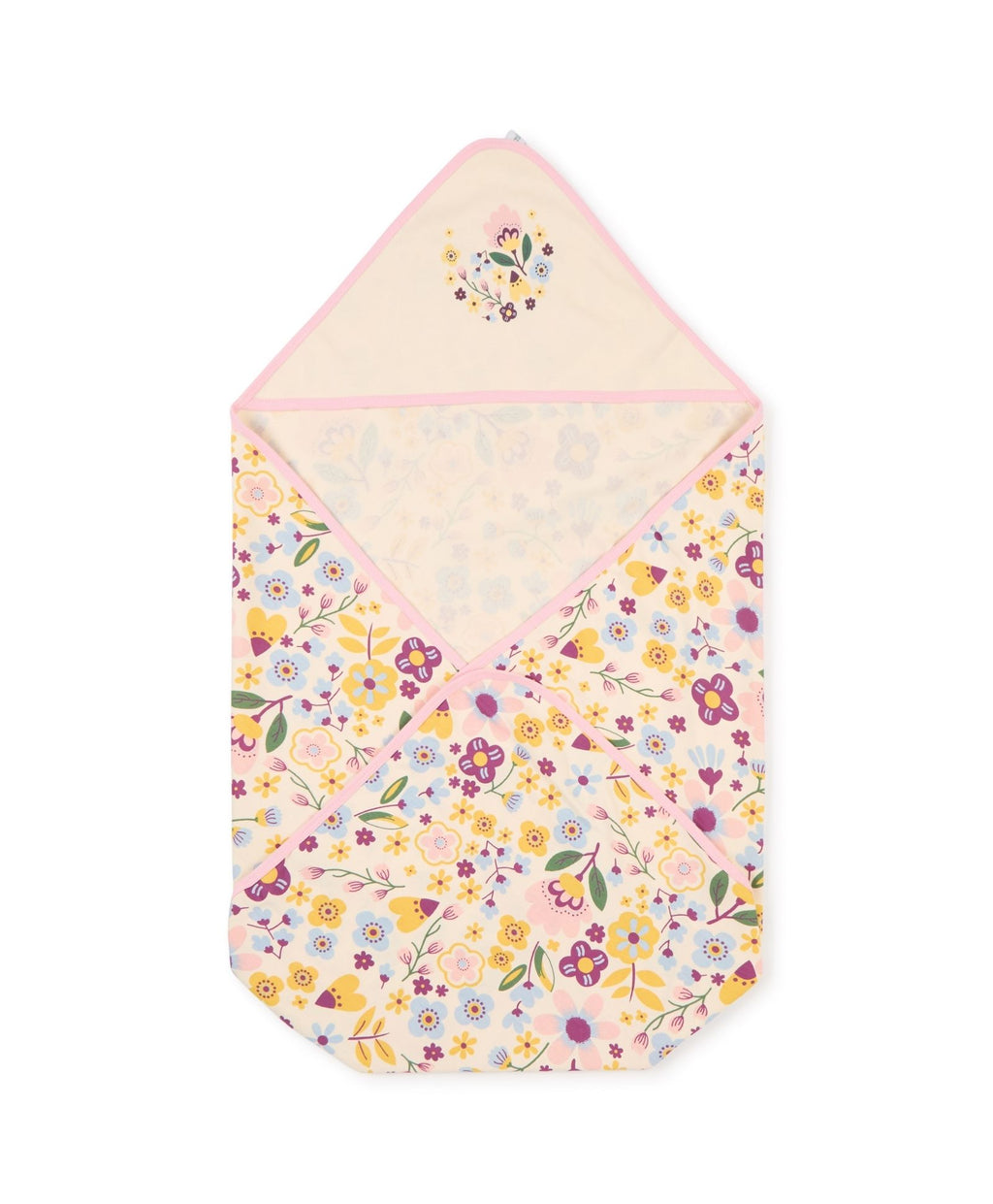 100% Cotton Interlock Hooded Baby Wrapper Floral Print & Pink Pack of 2