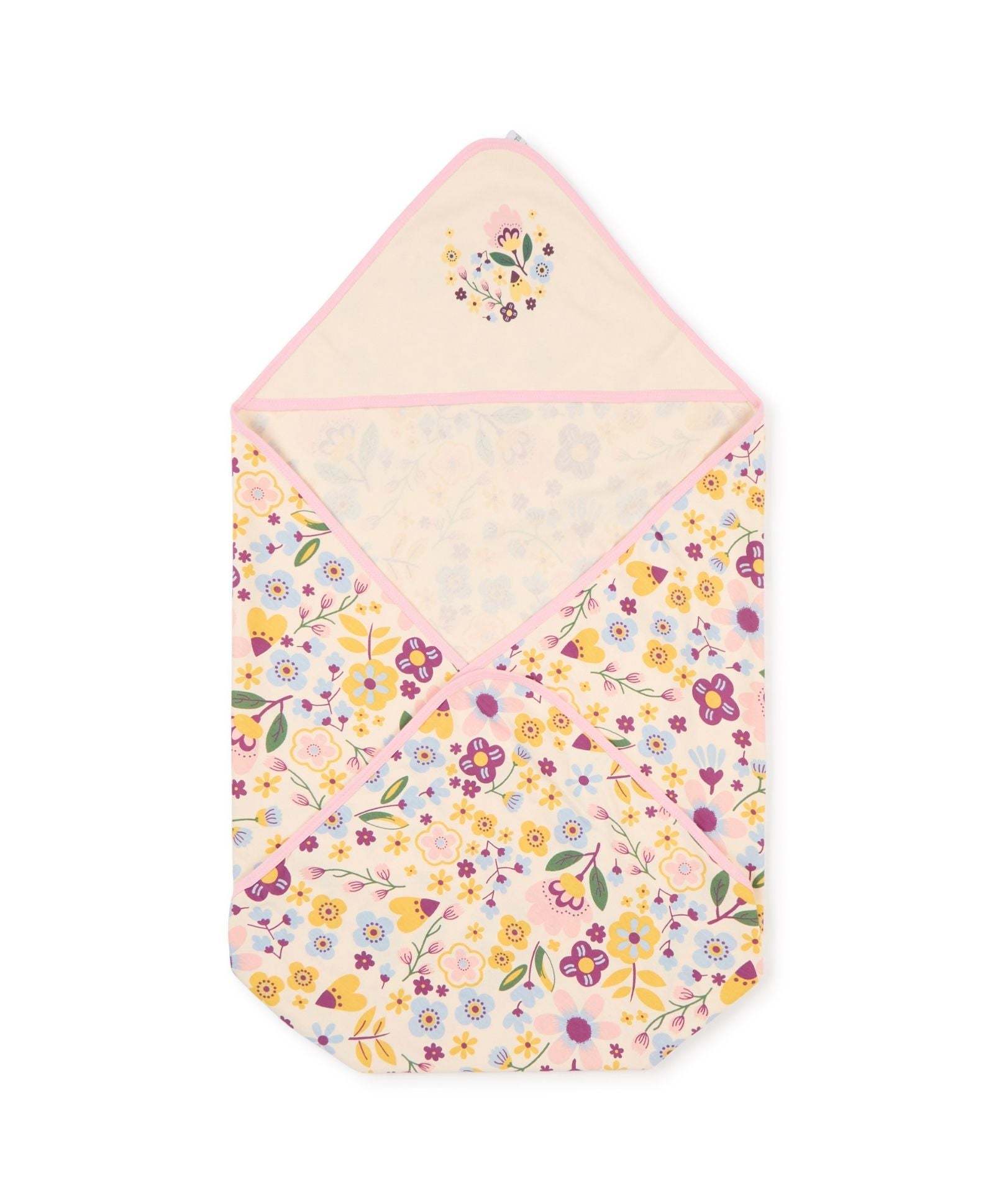 100% Cotton Interlock Hooded Baby Wrapper Floral Print & Pink Pack of 2
