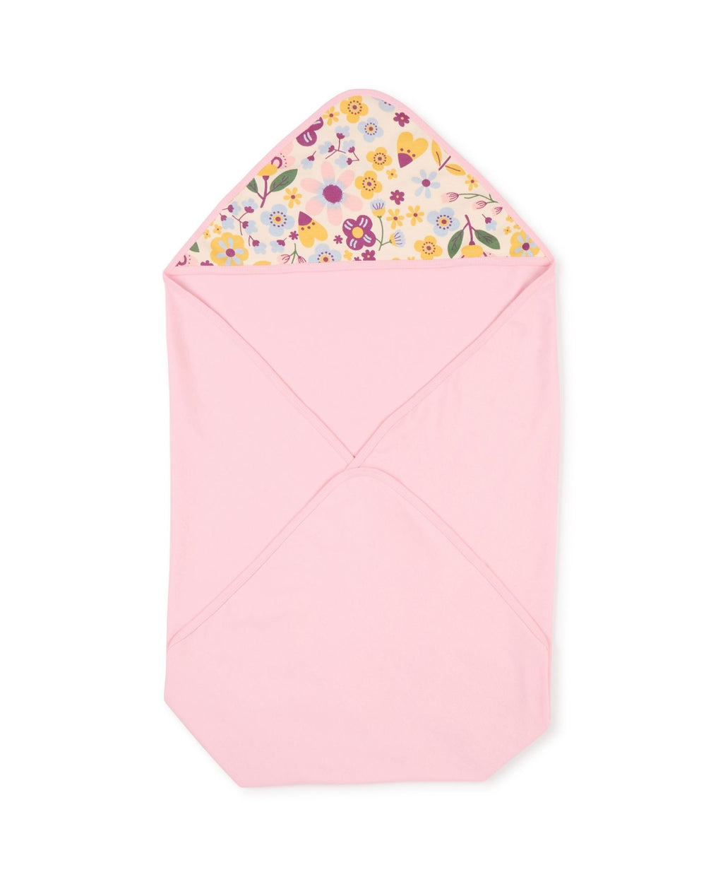 100% Cotton Interlock Hooded Baby Wrapper Floral Print & Pink Pack of 2
