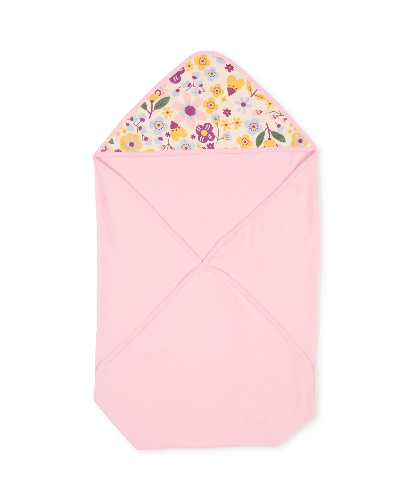 100% Cotton Interlock Hooded Baby Wrapper Floral Print & Pink Pack of 2