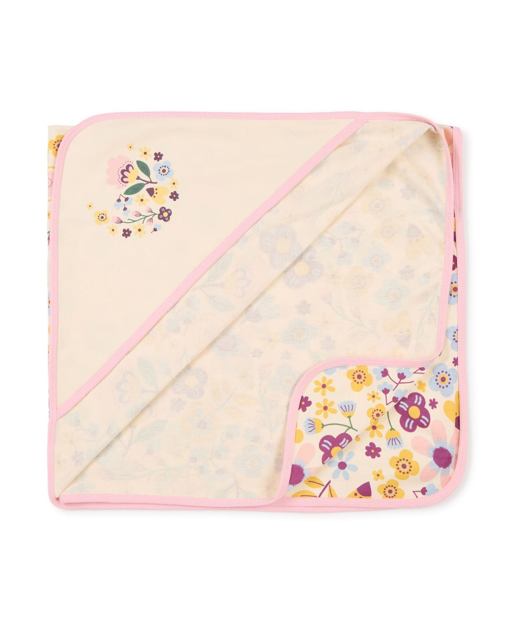 100% Cotton Interlock Hooded Baby Wrapper Floral Print & Pink Pack of 2