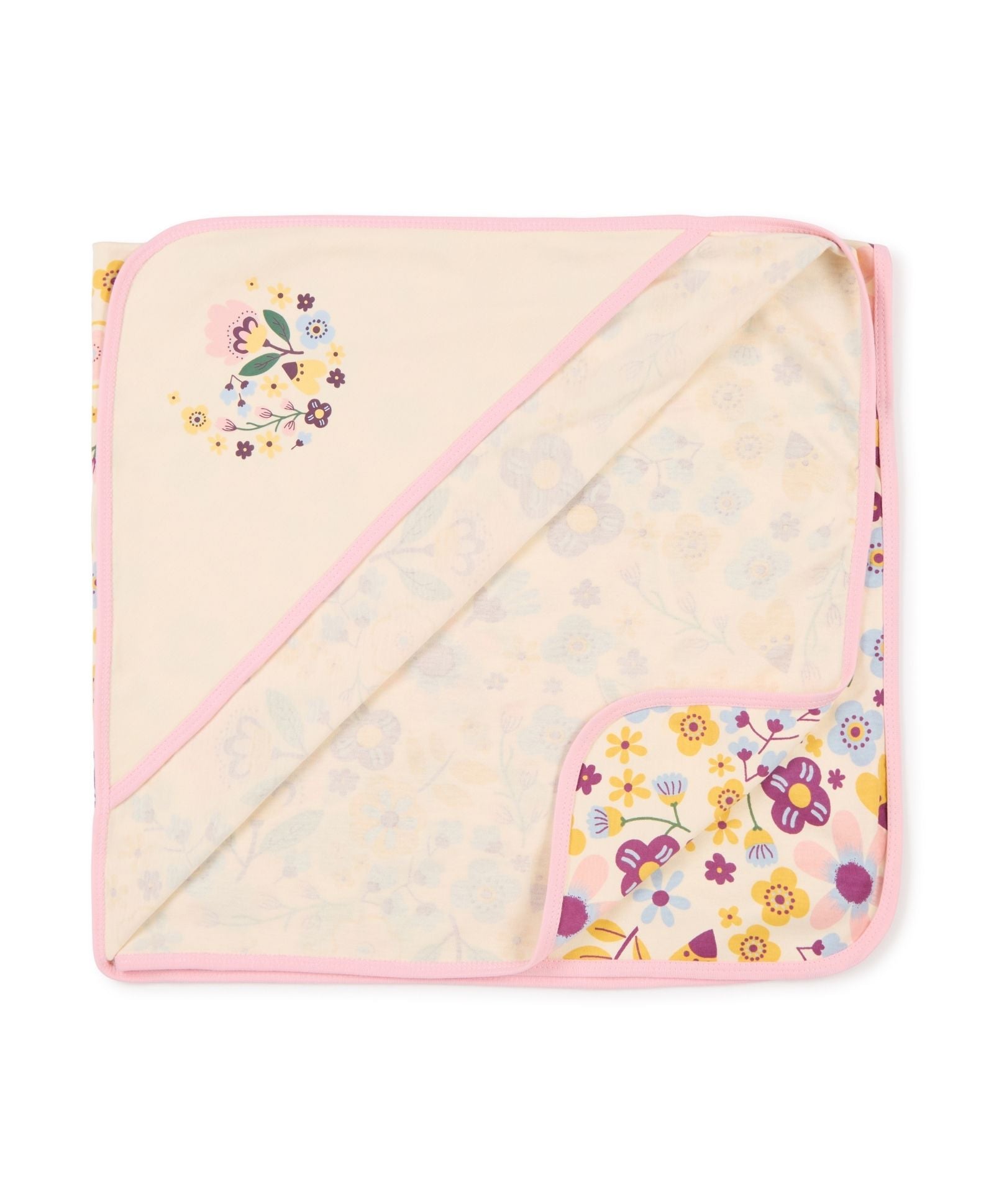 100% Cotton Interlock Hooded Baby Wrapper Floral Print & Pink Pack of 2