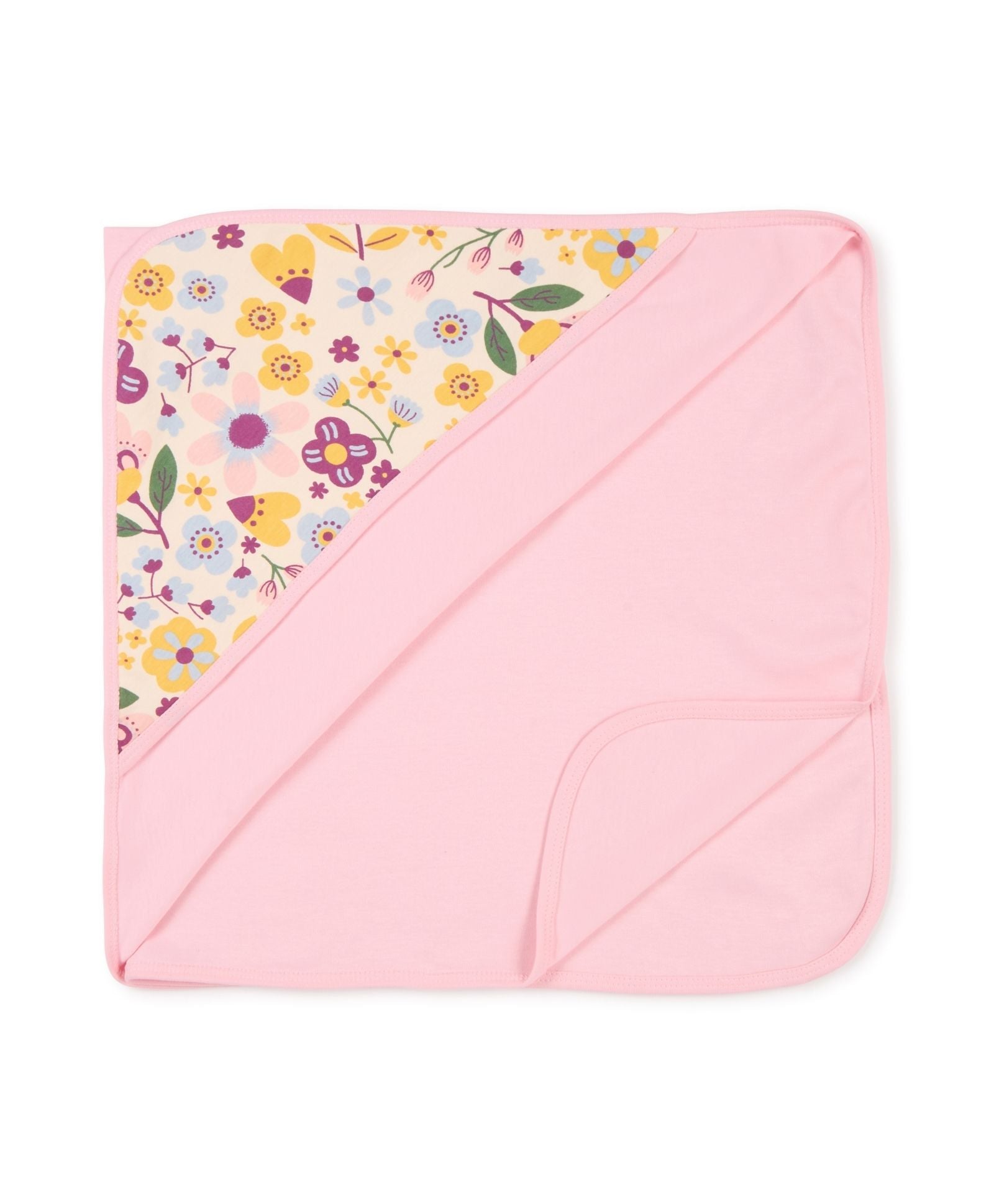 100% Cotton Interlock Hooded Baby Wrapper Floral Print & Pink Pack of 2