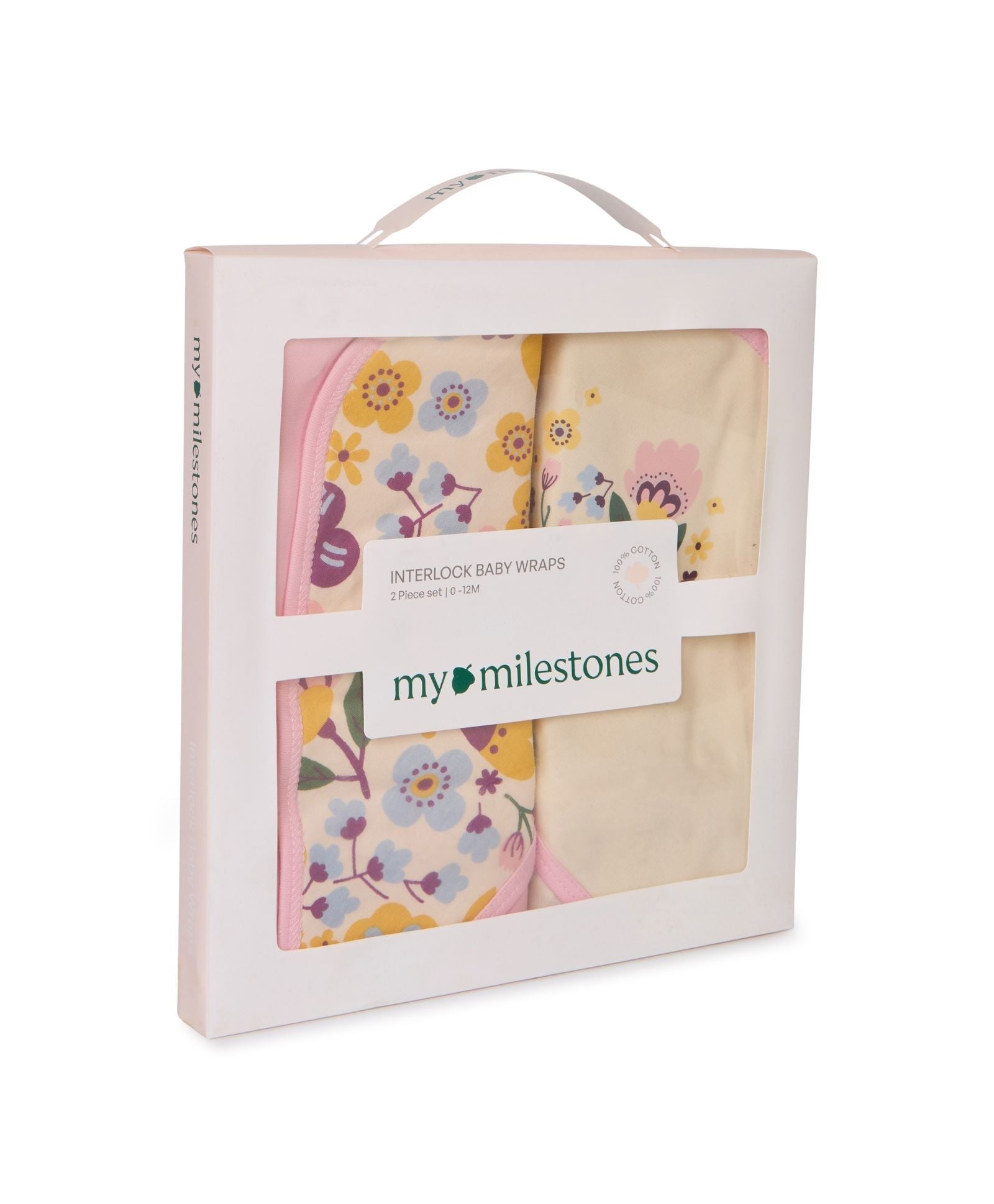 100% Cotton Interlock Hooded Baby Wrapper Floral Print & Pink Pack of 2