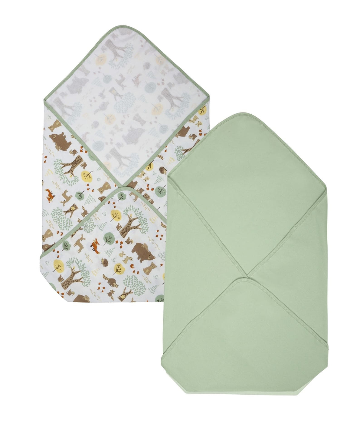 100% Cotton Interlock Baby Wrapper Woodland Wonders Print & Sage Green Pack of 2