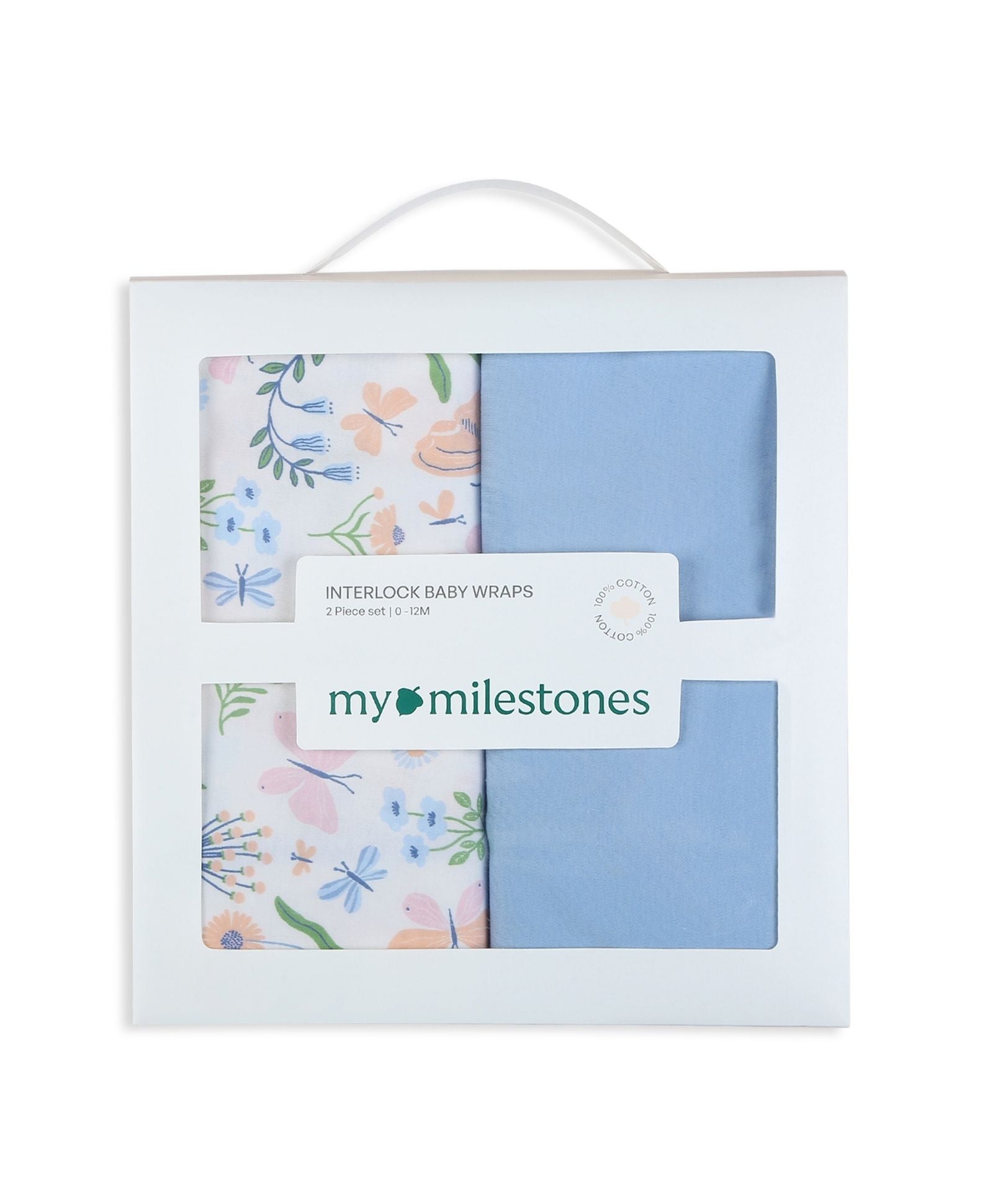 100% Cotton Interlock Baby Wrapper Butterfly Print & Blue Pack of 2