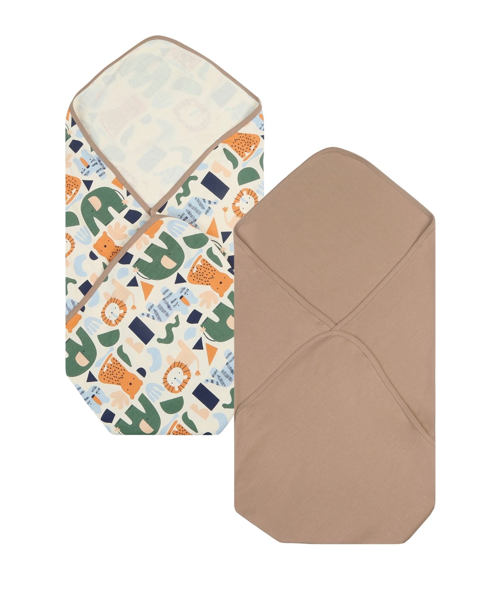 100% Cotton Interlock Baby Wrapper Animal Print & Fawn Pack of 2