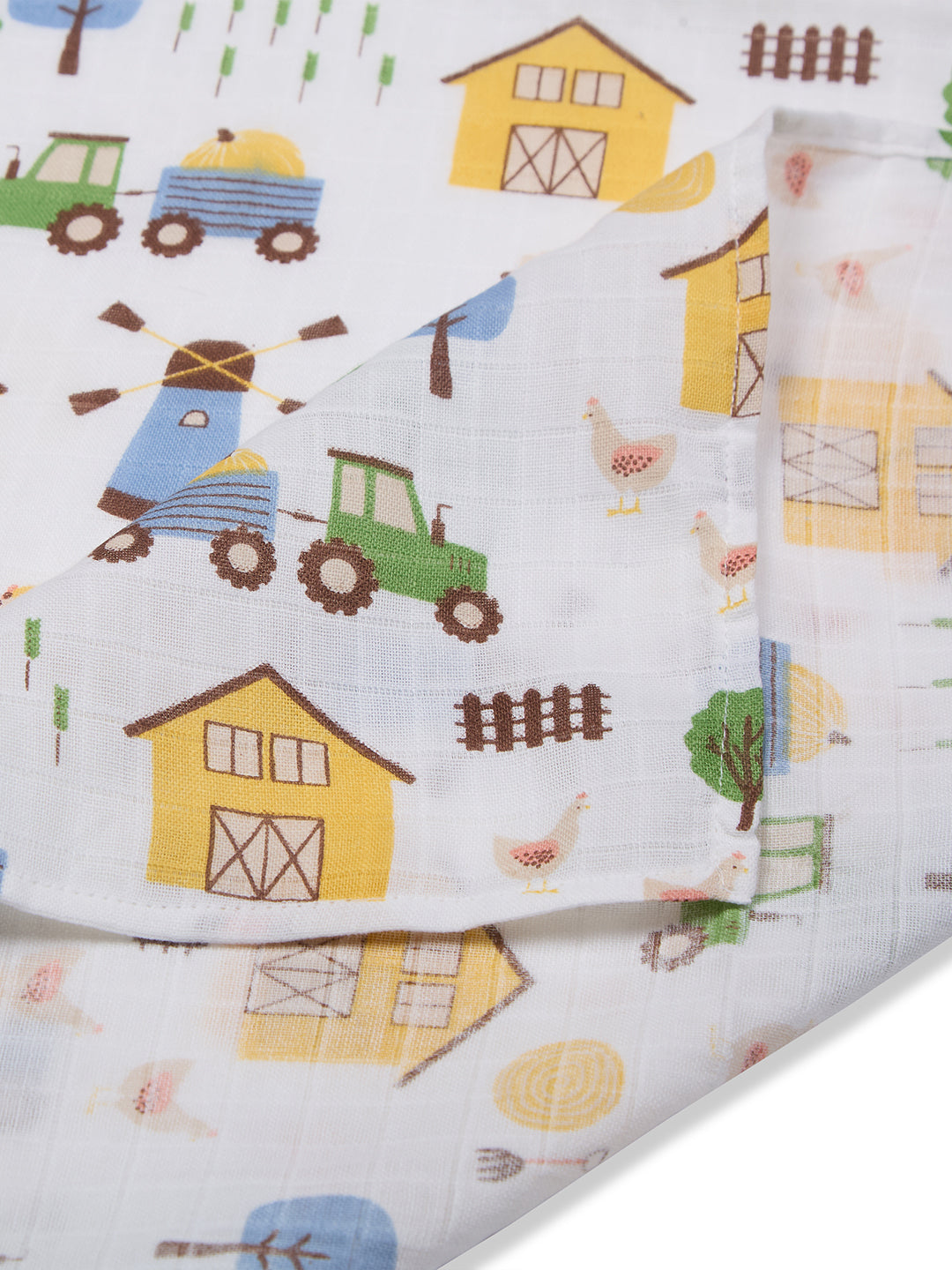 3 in 1 Muslin Swaddle Wrapper Pack of 2 (Size 41x41 Inches) Barnyard Print & Yellow