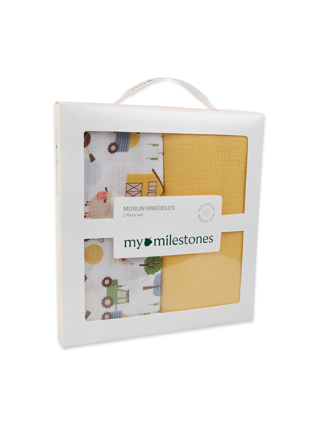 3 in 1 Muslin Swaddle Wrapper Pack of 2 (Size 41x41 Inches) Barnyard Print & Yellow